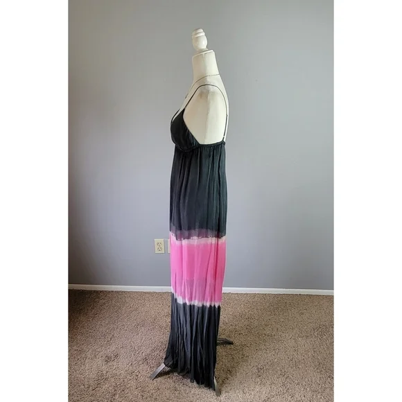 GYPSY 05 // black & pink silk tie dye lined adjustable strap maxi dress - Picture 2 of 7